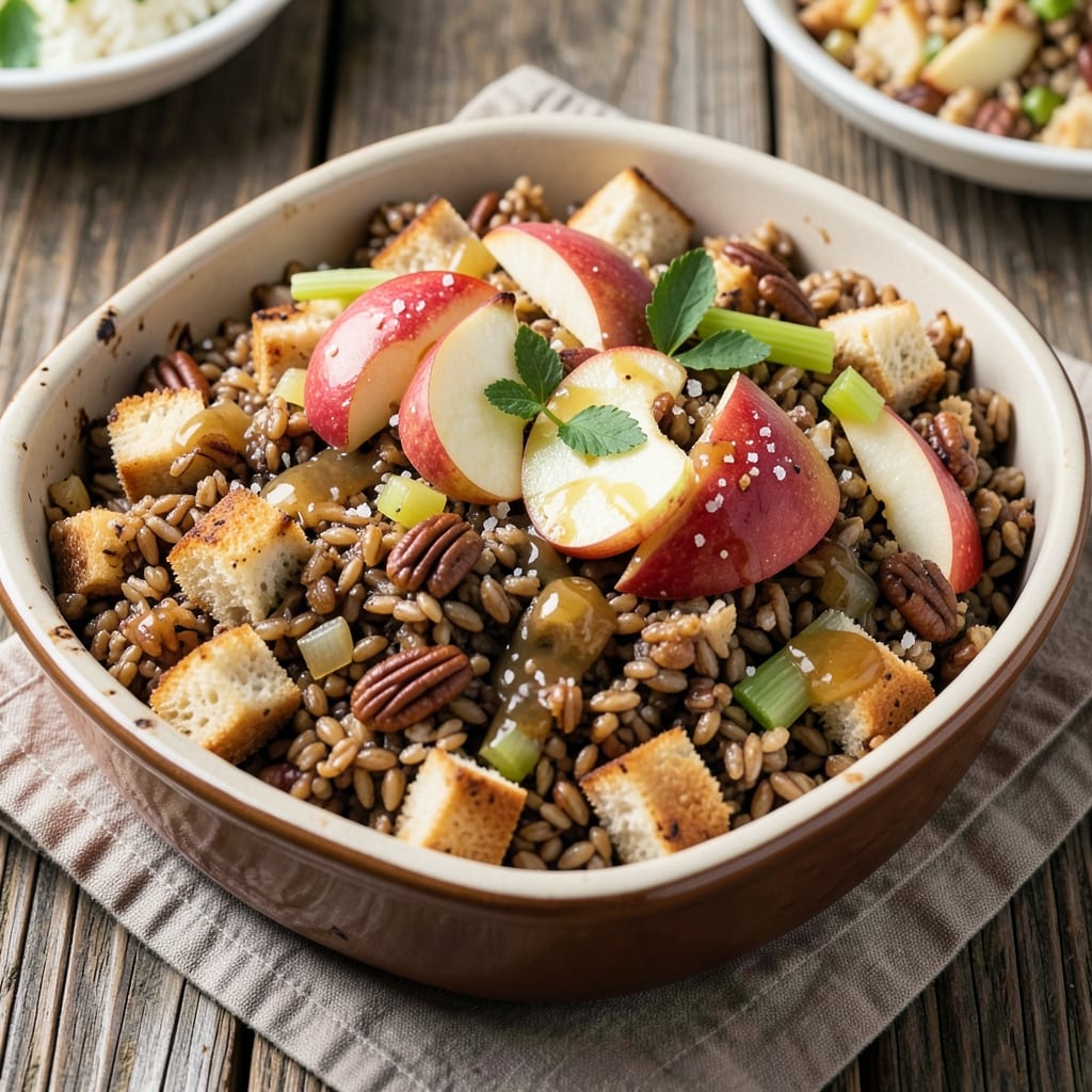 Apple and Wild Rice Stuffing Recipe: Apple-Cider Glazed Crunch with Toasted Pecans