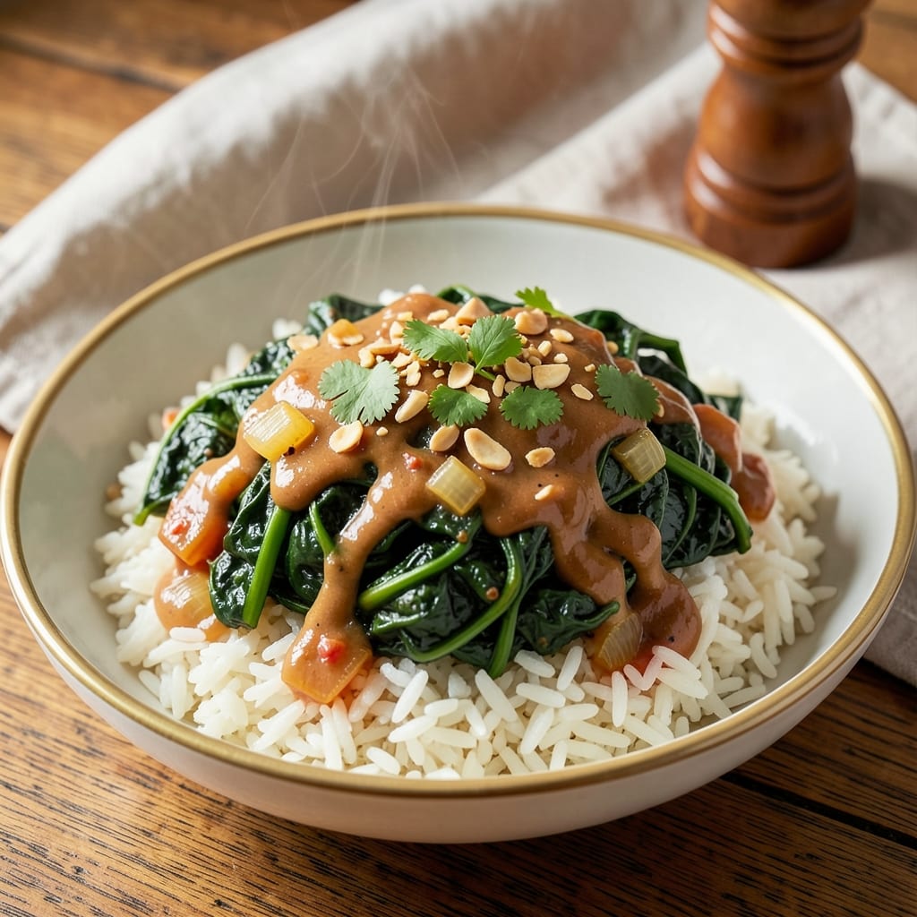 African Spinach and Rice Recipe: Bold Peanut-Tomato Flavor in One Pot