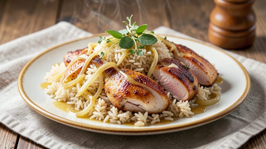 Chicken Flavored Rice Pilaf Recipe: Savory Herb Crust Over Fragrant Jasmine Grains