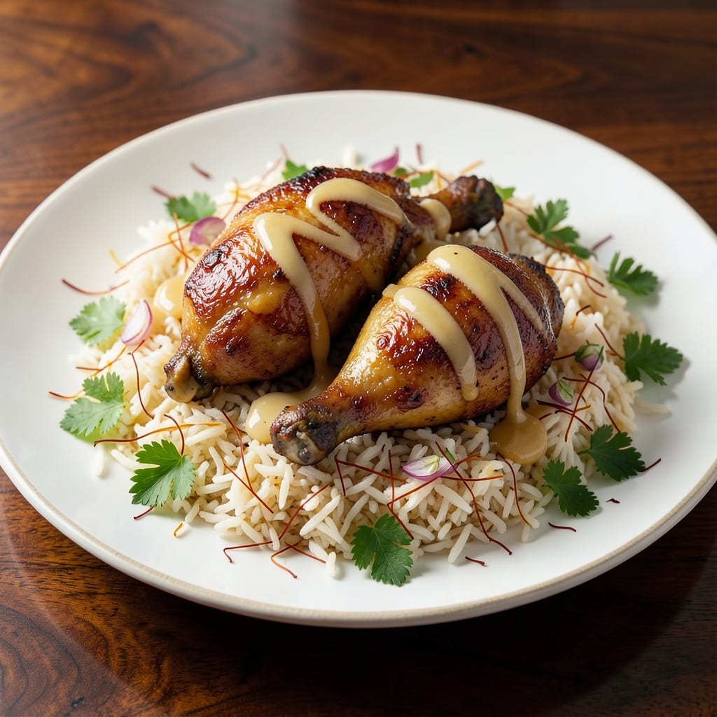 5 Star Chicken And Rice Recipe: Golden-Crusted Protein with Fragrant Saffron Rice