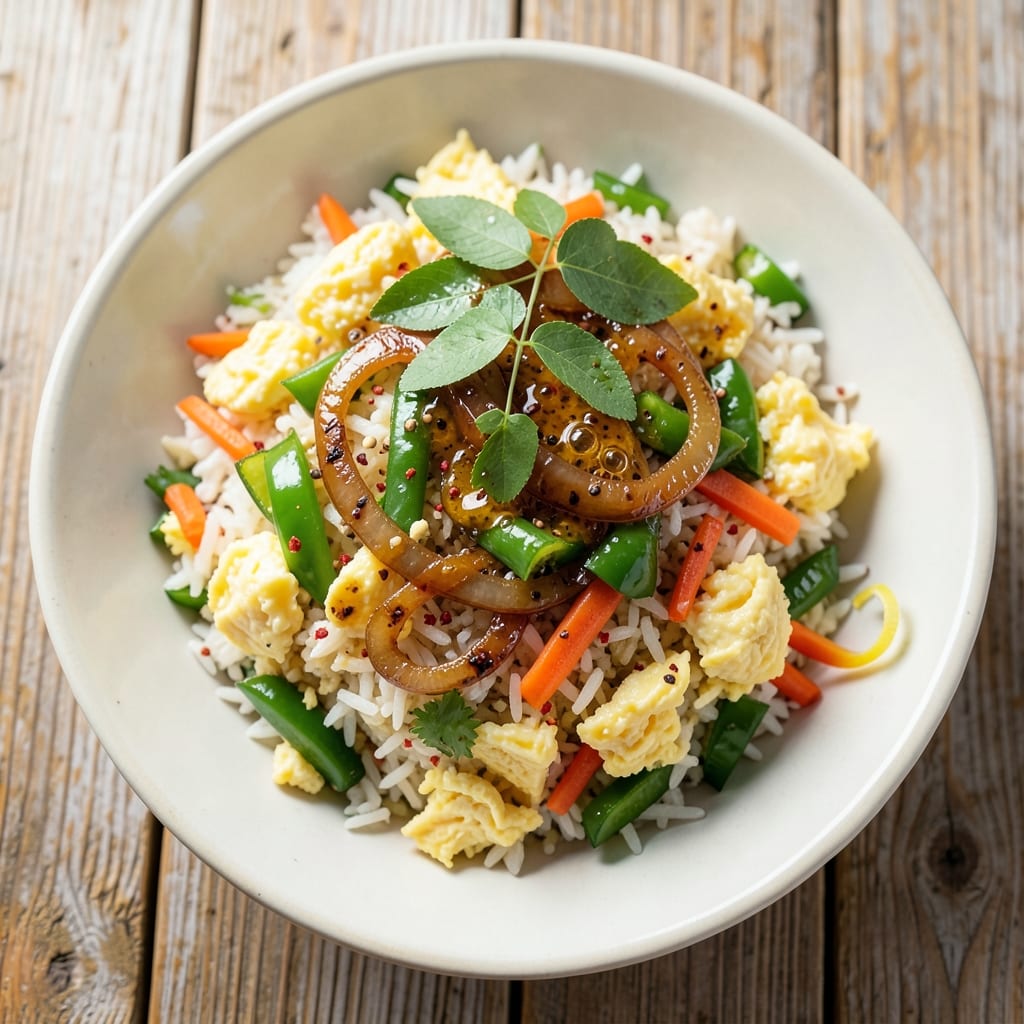 Andhra Egg Fried Rice Recipe: Spicy Tamarind and Curry Leaf Kick