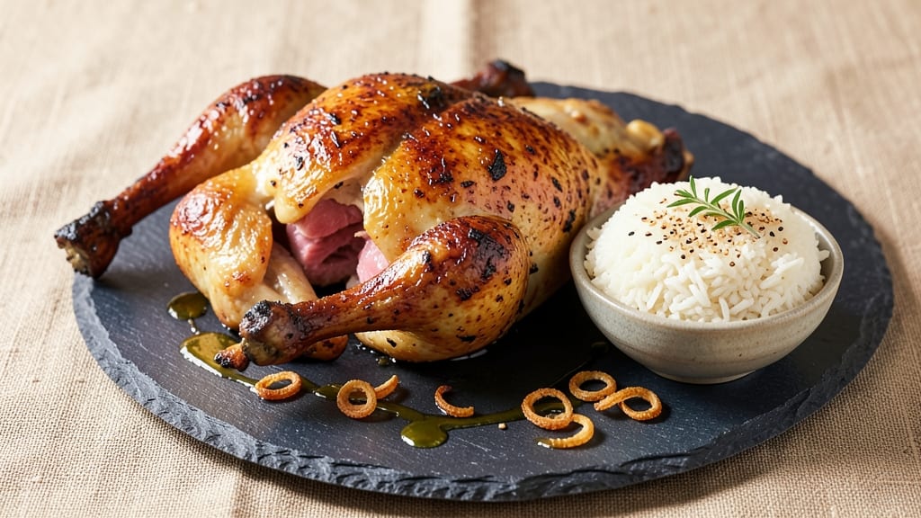 Chicken Rice Roasted Chicken Recipe: Juicy Roasted Chicken Over Fragrant Jasmine Rice