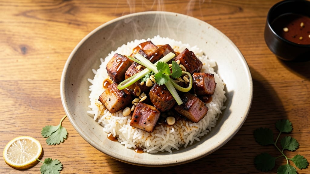 Cambodian Pork and Rice Recipe: Five-Spice Marinated Meat Over Fragrant Jasmine