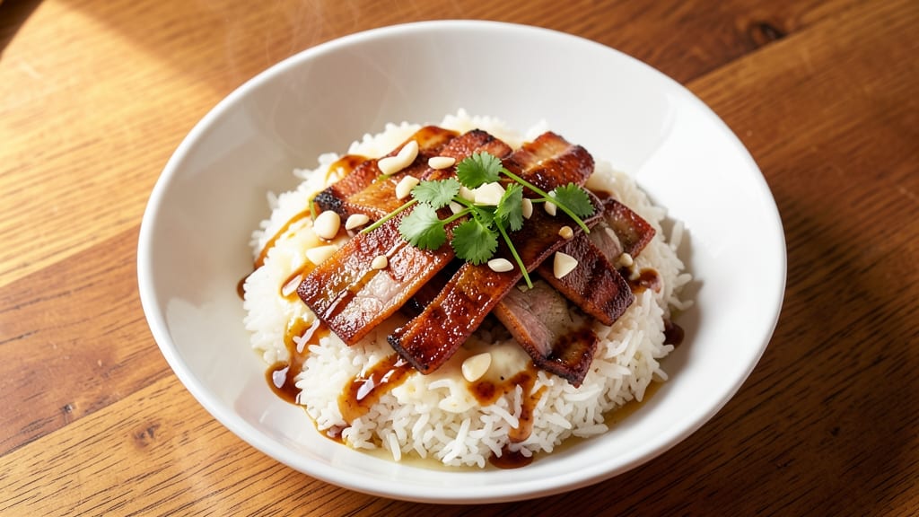 Chao Fan Rice Recipe: Five-Spice Marinated Pork with Sticky Jasmine Crunch