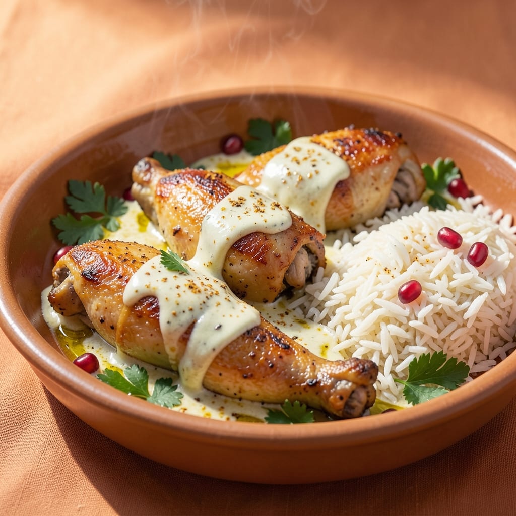 Arabic Chicken and Rice Recipe: Spiced Yogurt-Marinated Crispy Rice Bites