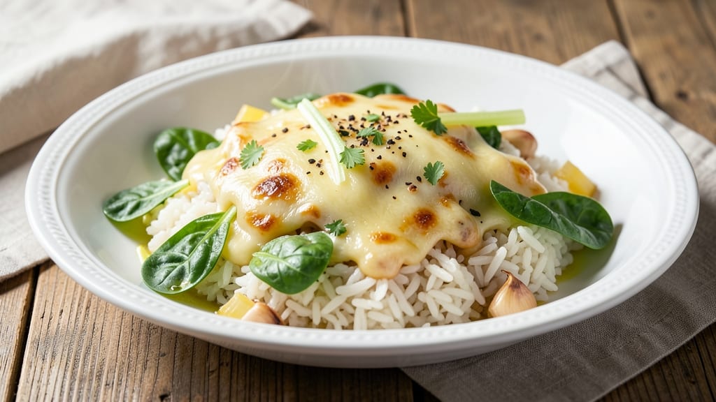 Cheesy Green Rice Recipe: Crispy Celery Crowns Over Melty Cheese Rice