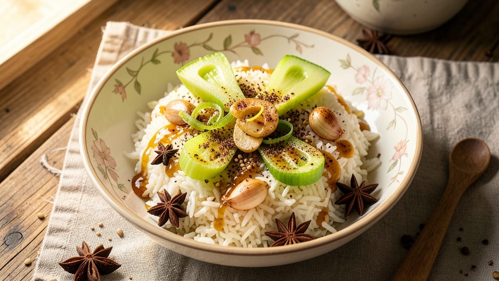 Chinese Fragrant Rice Recipe: Five-Spice Jasmine Basmati with Crispy Celery Crowns
