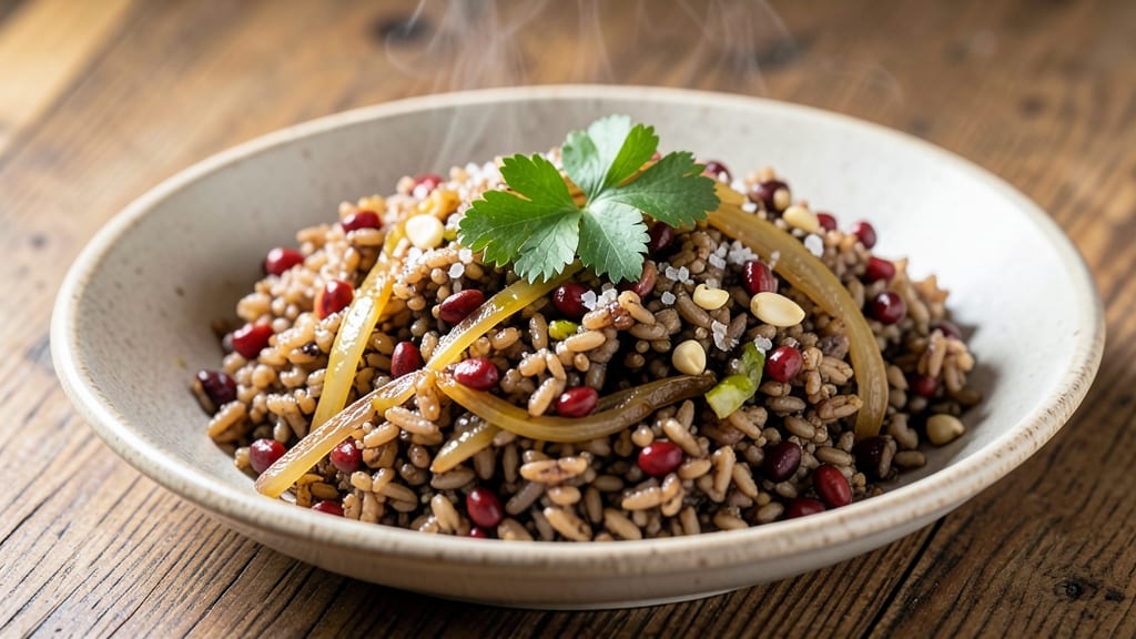 Brown Rice and Quinoa Pilaf Recipe: Nutty Earthy Blend With Crispy Herb Topping