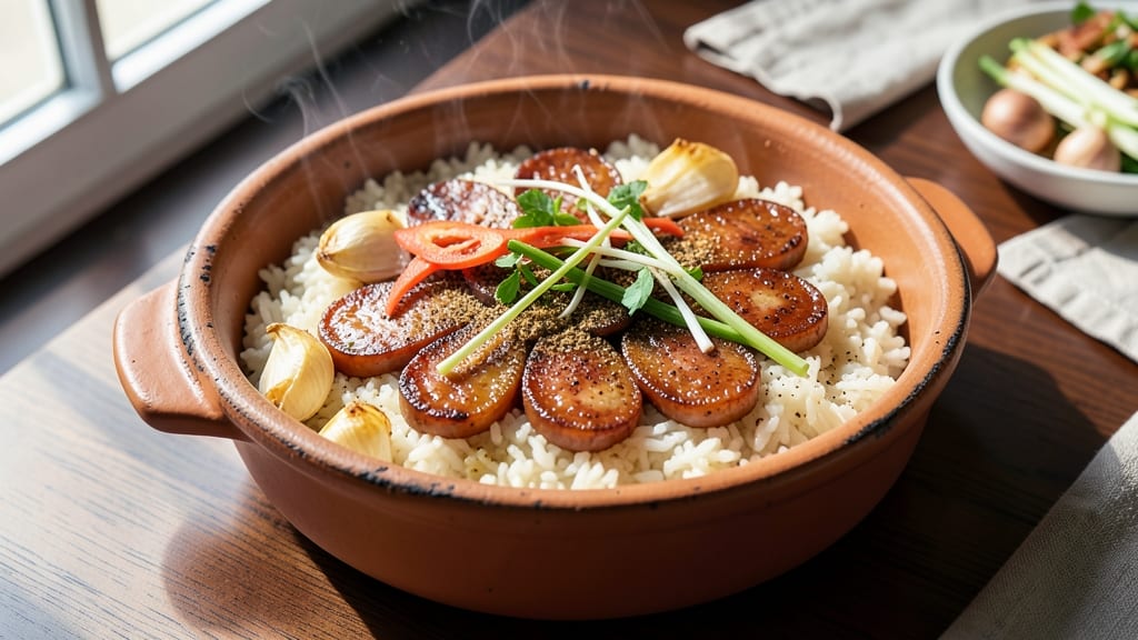 Chinese Sausage Claypot Rice Recipe: Fragrant Five-Spice Rice with Caramelized Sausage Bites