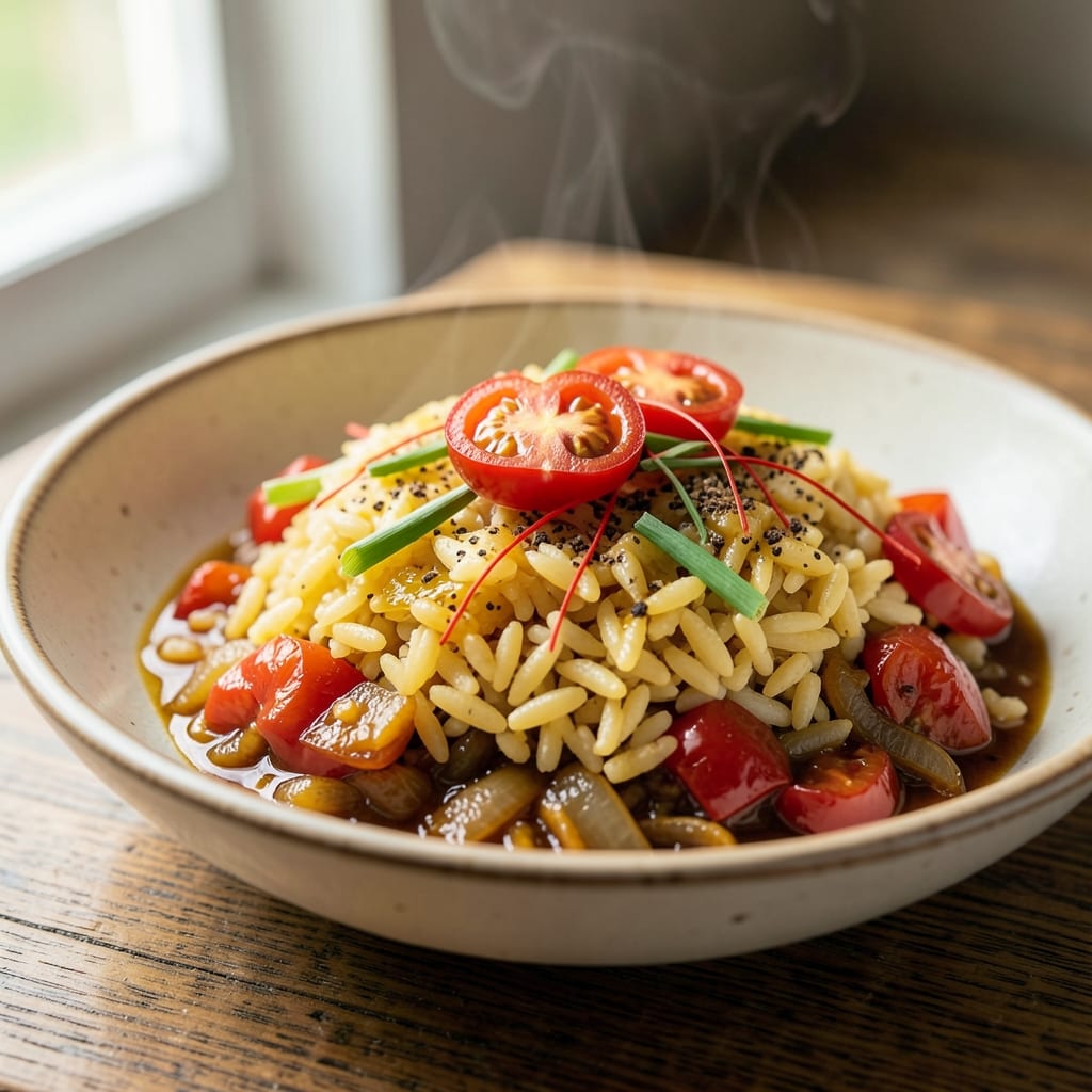 African Yellow Rice Recipe: Tomato-Pepper Base With Toasted Spice Crunch