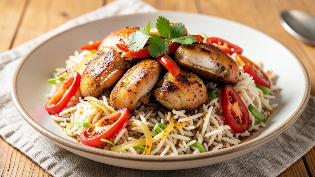 Cameroon Fried Rice Recipe: Smoky Tomato Gravy and Crispy Celery Twists