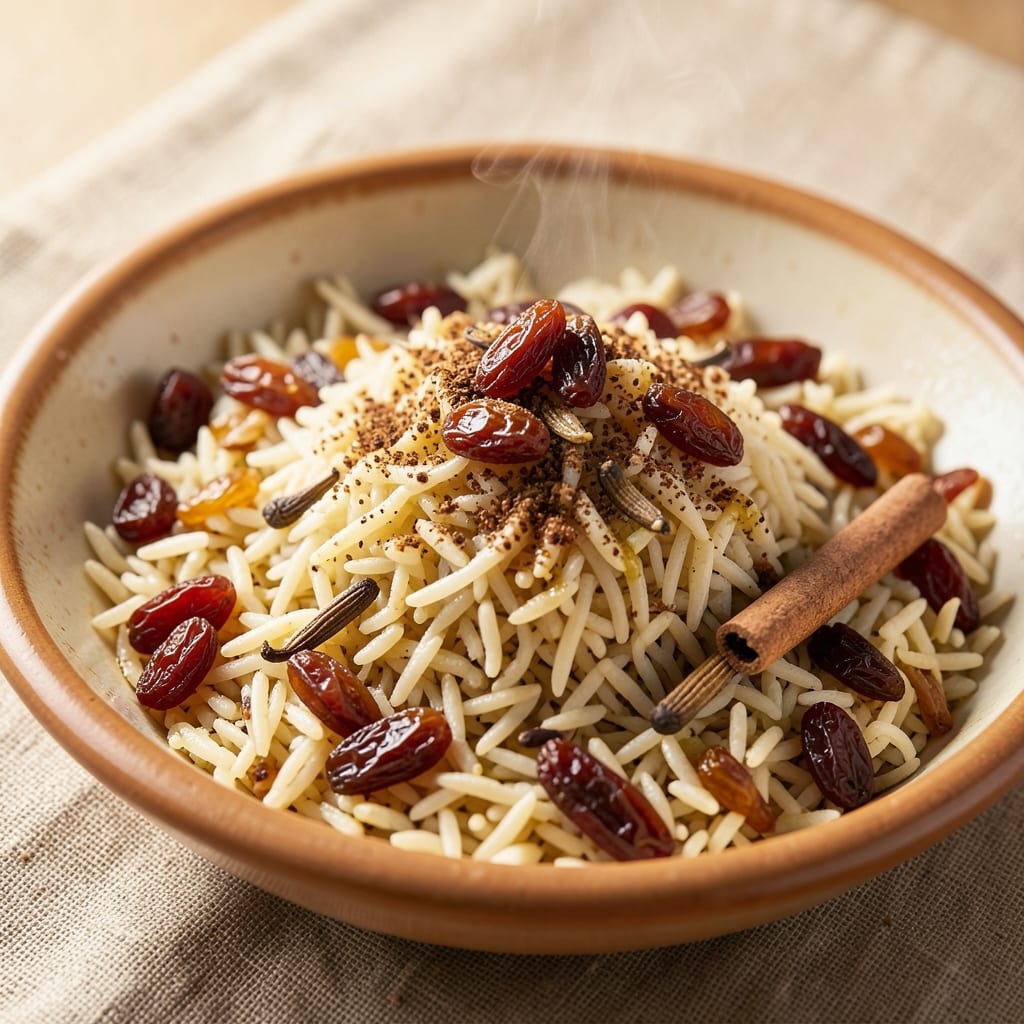 Arabic Raisins and Rice Recipe: Toasted Spice and Sweet Plump Grains