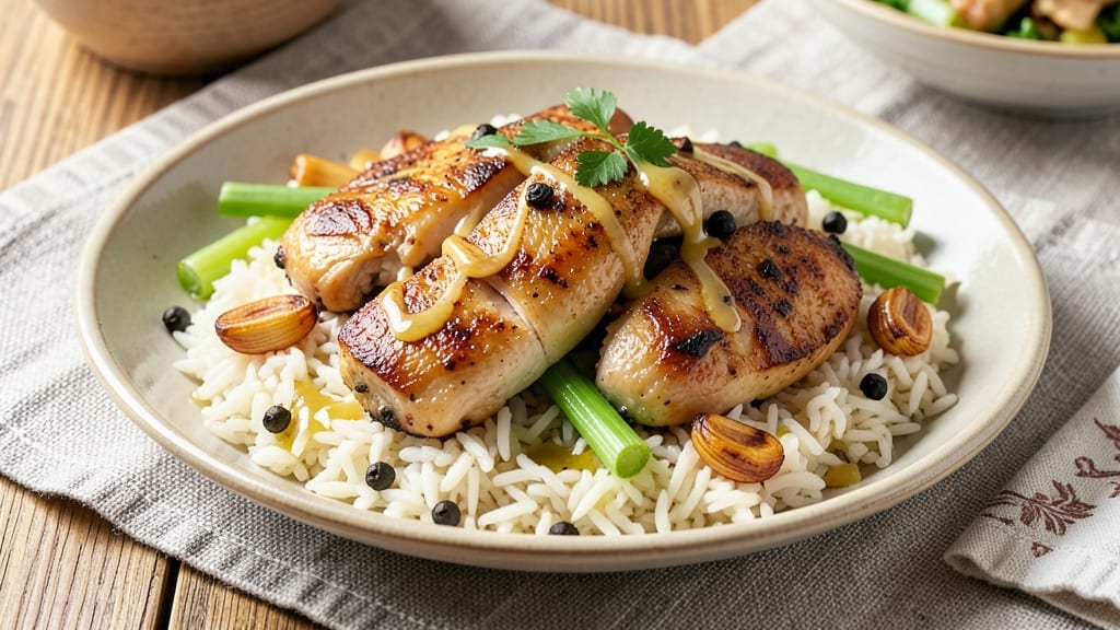Chicken Atop Rice Recipe: Savory Celery Crowns With Caramelized Garlic