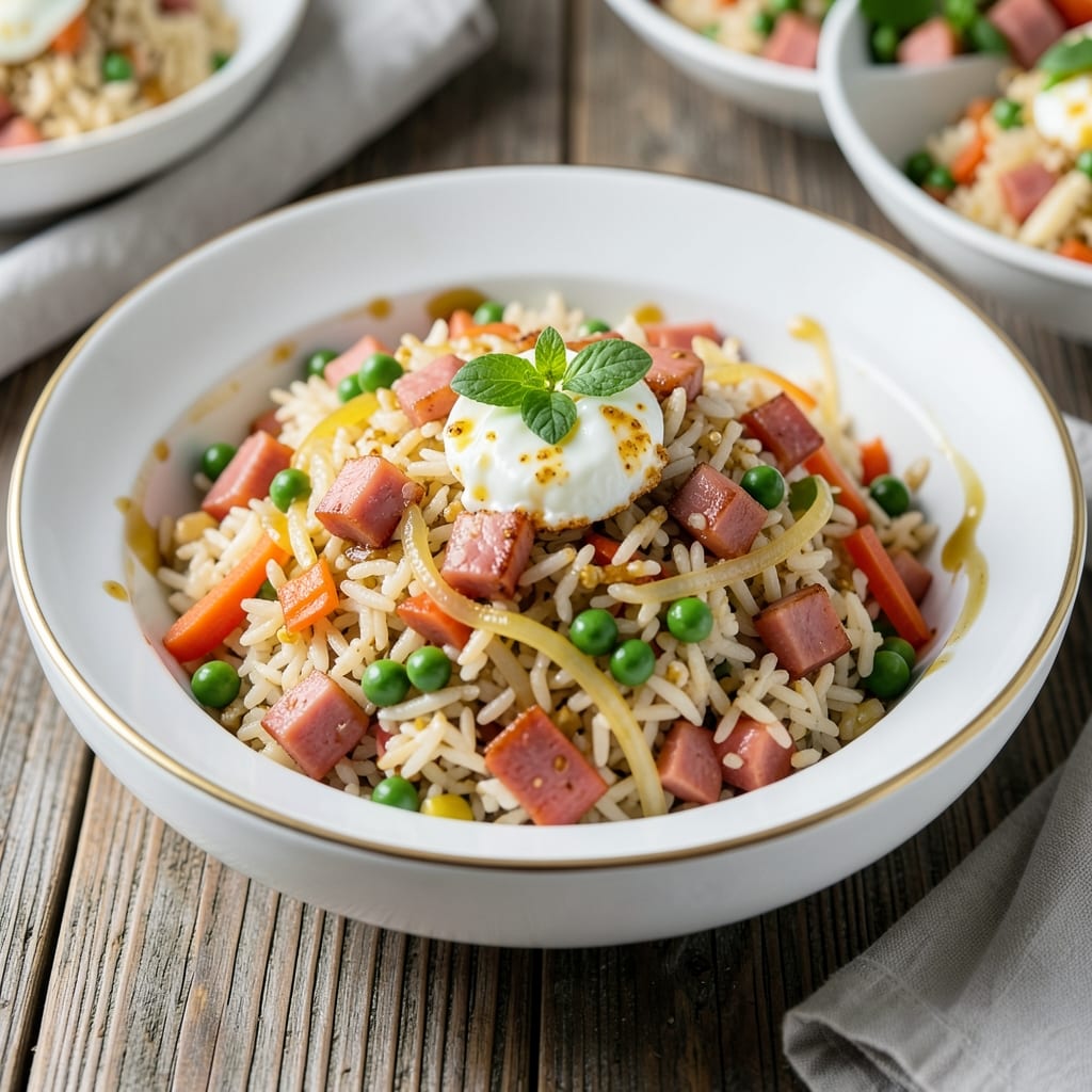 American Deli Fried Rice Recipe: Crispy Egg and Ham Bites in One Pan