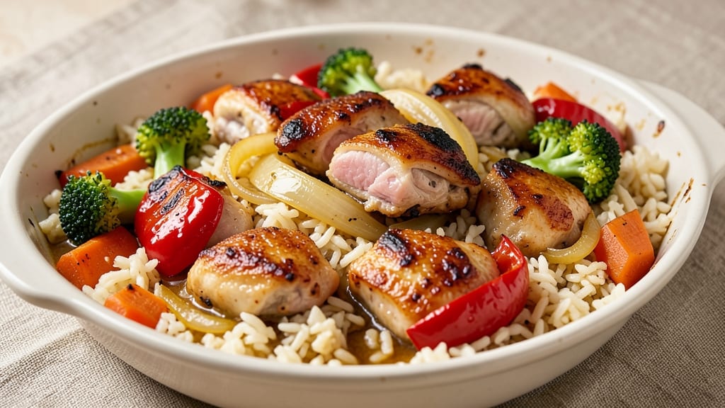 Chicken and Vegetable Rice Bake Recipe: One-Dish Meal with Golden Crust and Tender Layers